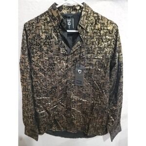 Fried‎ Denim NYC Men's Small Slim Fit Gold Metallic Floral Button Down Shirt NWT